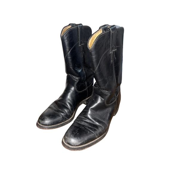 Vintage Justin Roper Style Cowboy Cowgirl Western Boots Diamond J Black Size 6 - Picture 1 of 6